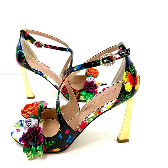 Betsey Johnson Mikah Floral Stiletto Sandals Heels Black Multi Size 5 NWT /Box - Picture 5 of 8